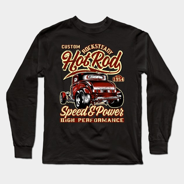 Custom Rocksteady Red Hot Rod Long Sleeve T-Shirt by RockabillyM